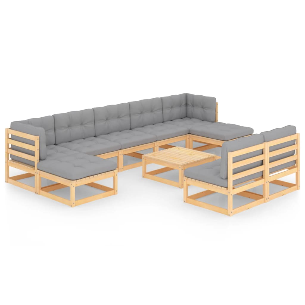10-tlg. Garten-Lounge-Set mit Kissen Kiefer Massivholz
